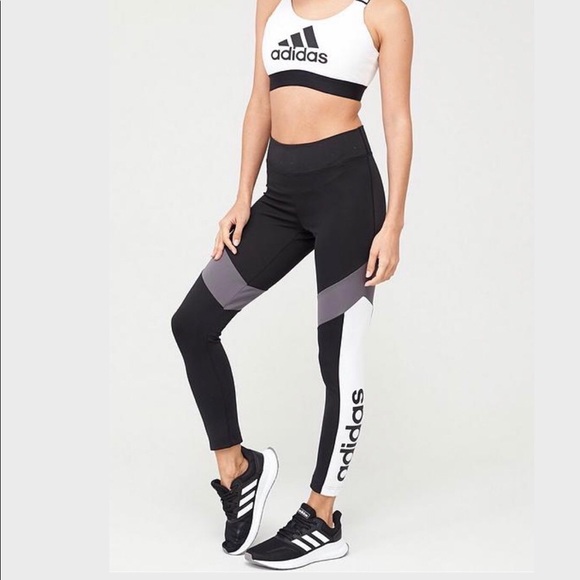 Adidas Colorblock Tight Leggings Black White NWT - Picture 2 of 9